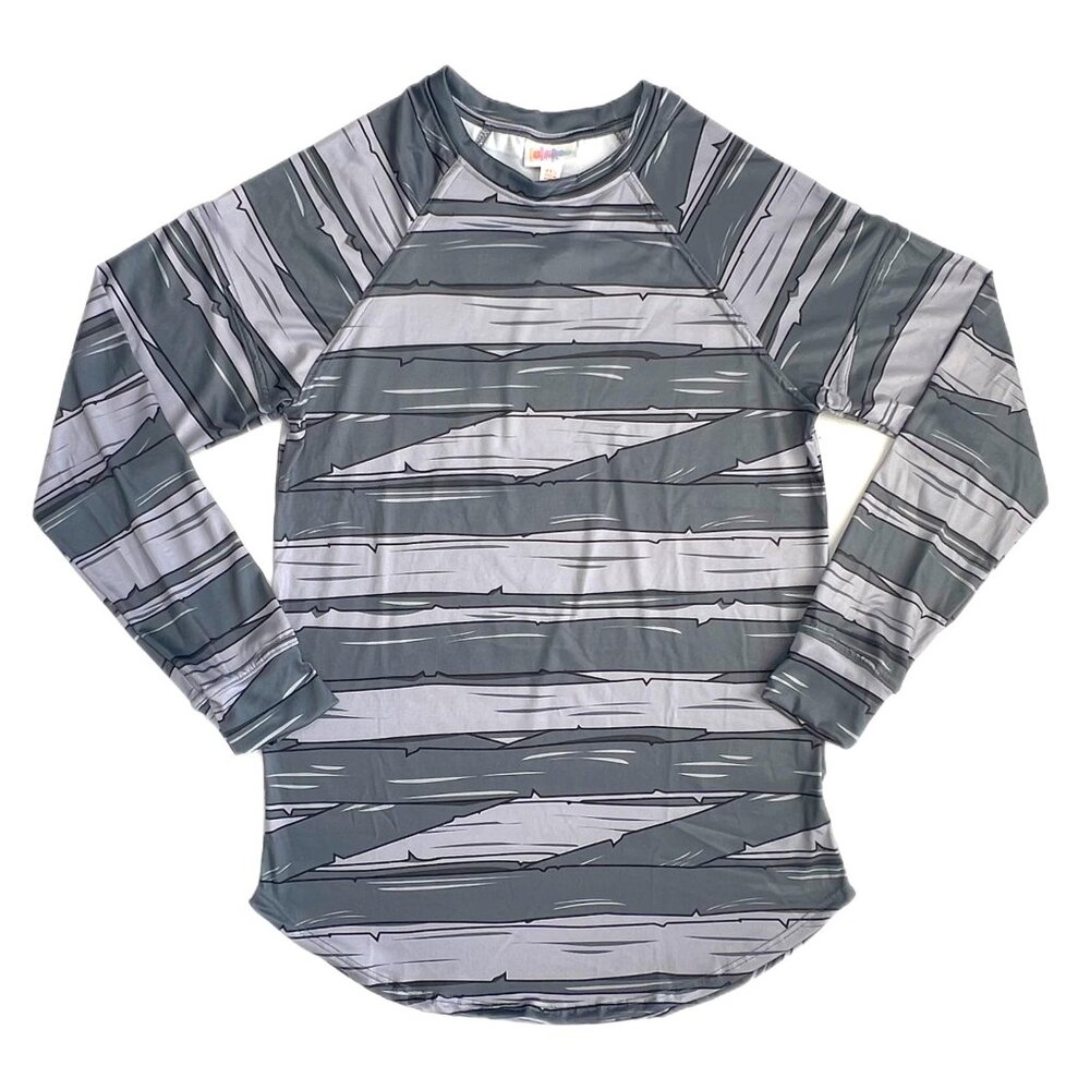 NEW 2XL LuLaRoe Erin Long Sleeve Top Mummy Wrap Gray Black Shirt Halloween